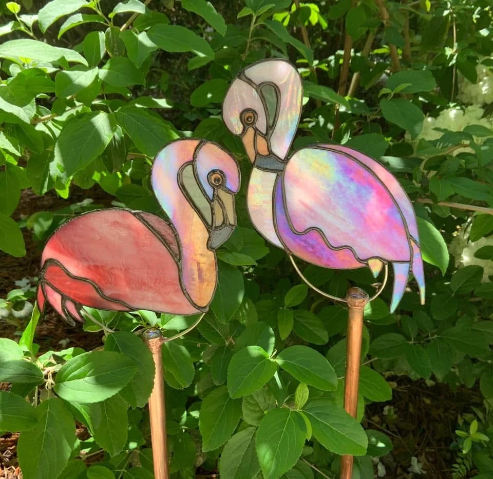 Flamingo garden stakes — original photograph