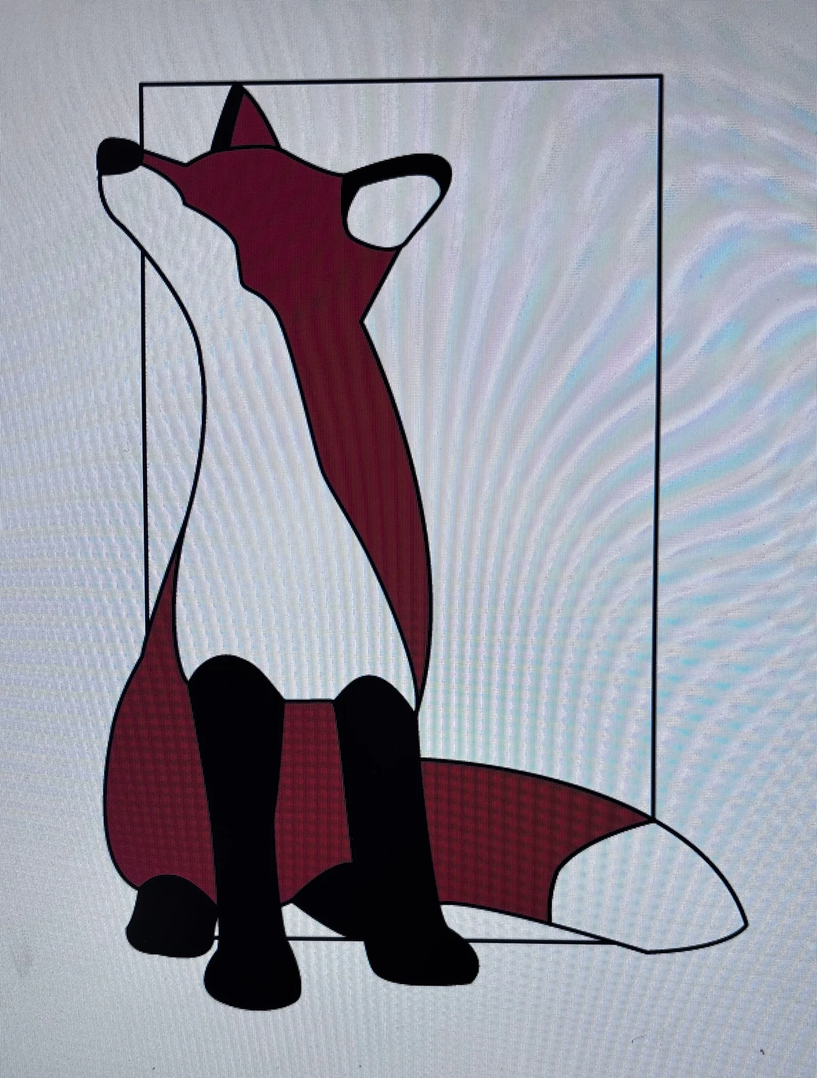 Digital drawing of a standing fox in red, white and black